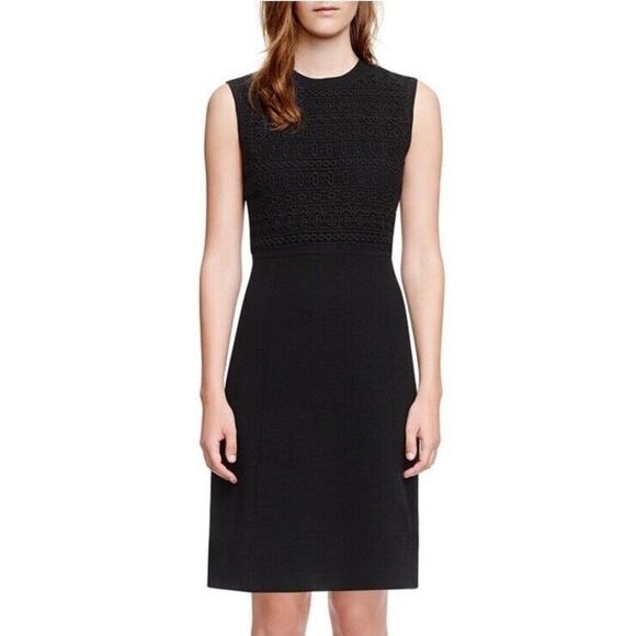 G30 Tory Burch Roberta Crochet Inset Knit Sweater Dress Career Work Sz 8 - Picture 2 of 8